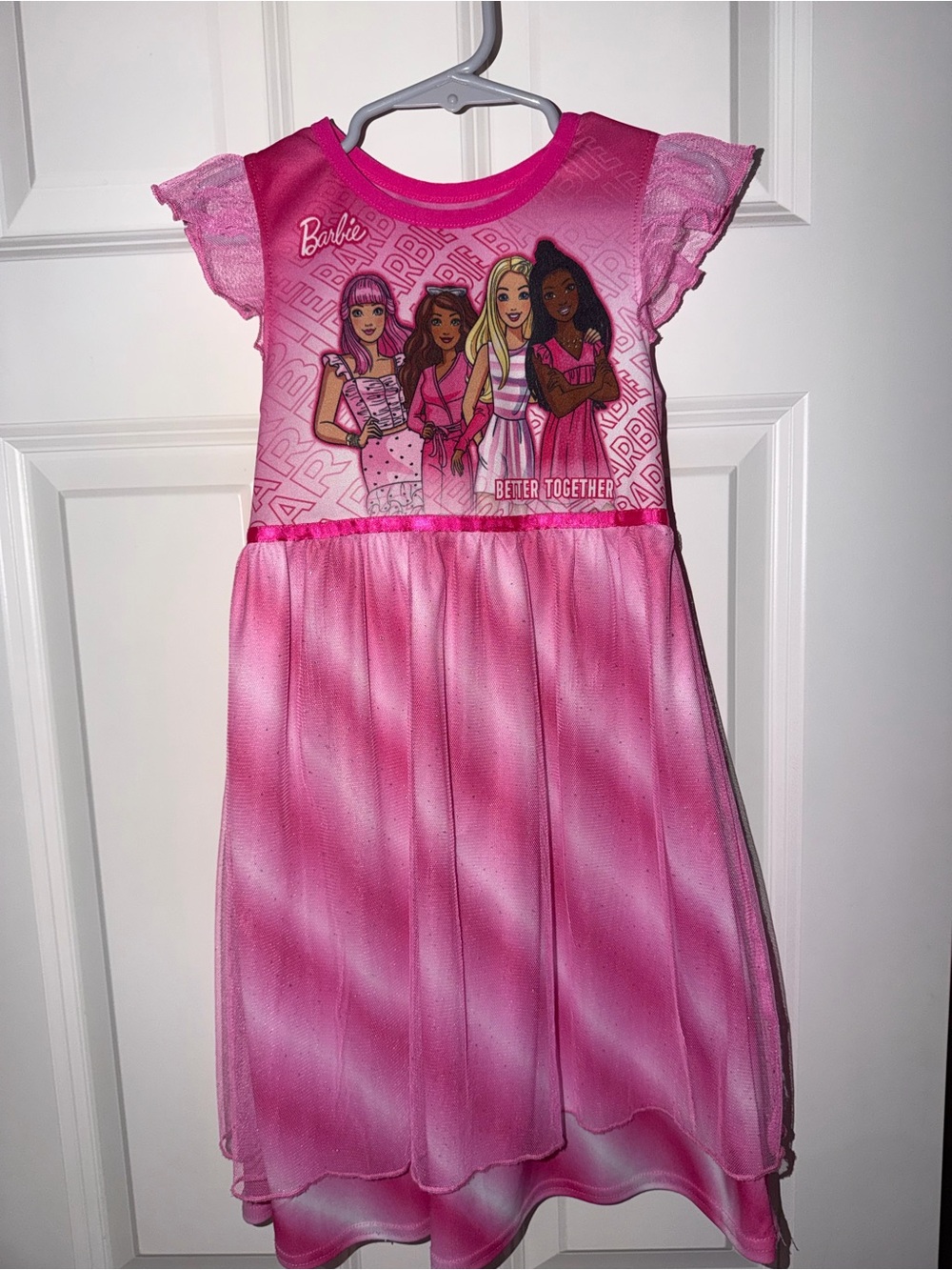 Barbie Pink Ombre Flutter-Sleeve Nightgown with 'Better Together' Graphic